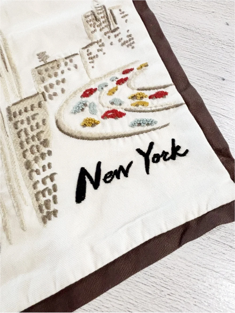 POTTERY BARN Ivory Brown Embroidered NEW YORK Lumbar 16